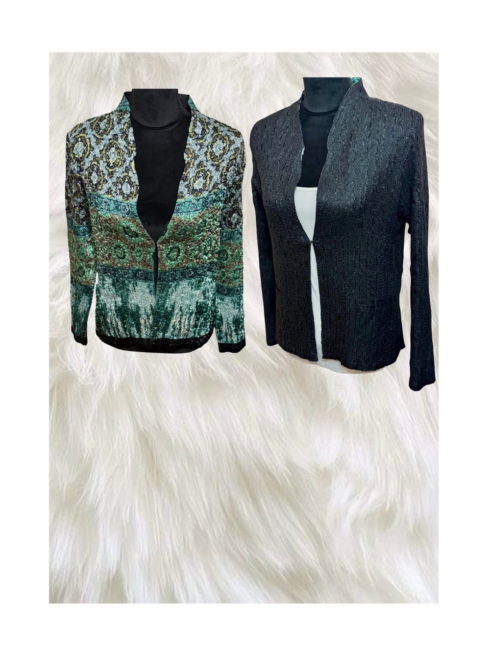 Tania Nardi Reversible Textured Crinkle Jacket Medium Green Mosaic & Black